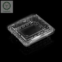 Contenants alimentaires rectangulaires en plastique transparent avec couvercle en PET jetable type coquille, pour viande, aux contenances 250g, 500g, 1000g, aux couleurs Myrtille, Fraise, Cerise