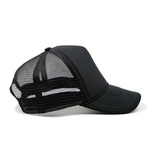 Casquette de camionneur noire 5 panneaux en mousse et unie de sport de haute qualité avec logo à design personnalisé vente en gros - Product Image 6