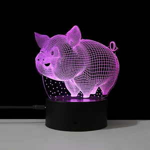 San valentino bella luce notturna 3D animali forma di maiale lampada da tavolo creativa 3D con touch control 7 colori che cambiano