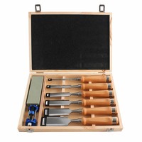 Kit de 8 ciseaux à bois pour la sculpture sur bois avec étui en bois de qualité supérieure, ciseaux à bois avec manche en bois, ensembles d'outils