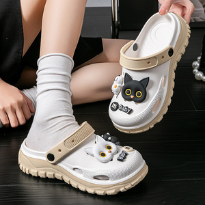 Nouveauté 2026 DIY Sandales de plage unisexe à bout fermé, motif chat noir et blanc, design bicolore, antidérapantes - Product Image 3