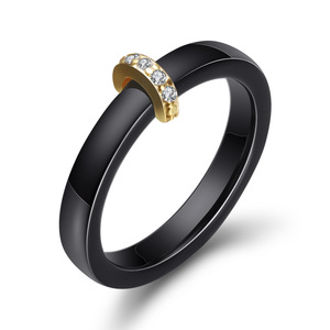 <b>Ceramic</b> 3Mm Minimalist Micro Inlaid Zircon Black And White Couple Half Round <b>Ring</b> For Women Engagement Jewelry - Product Image 2