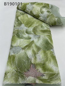 CHOCOO Nuovissimo Tessuto in Pizzo Nigeriano Stampato Viola <span class=keywords><strong>Ricamato</strong></span> con Perline e Paillettes 100% Poliestere Elastico - Product Image 5