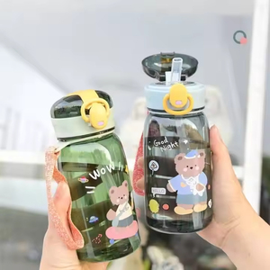 400ml Kids Plastic Water <b>Bottle</b> Cute Bear Plastic Water <b>Bottle</b> with <b>Straw</b> Bounce Cover Drinking Water Plastic <b>Bottle</b> - Product Image 3