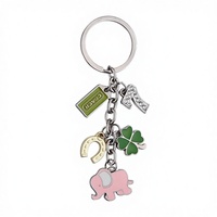 Porte-clés personnalisés en métal émaillé, breloques porte-bonheur (trèfle, fer à cheval, éléphant), vente en gros, cadeau souvenir, faible MOQ