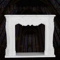 Cheminée en marbre blanc sculptée à la main, ornée de motifs floraux en relief, cadre de cheminée en pierre, luxe pour salon de villa intérieure