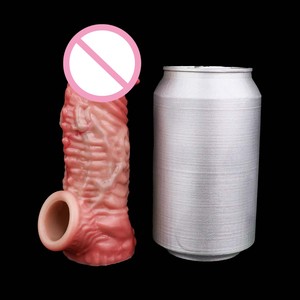 Manchon pénien en silicone à texture 3D réaliste, tête ouverte, creux, pour hommes, avec anneaux péniens pour l'agrandissement du pénis et le retardement de l'éjaculation. - Product Image 3
