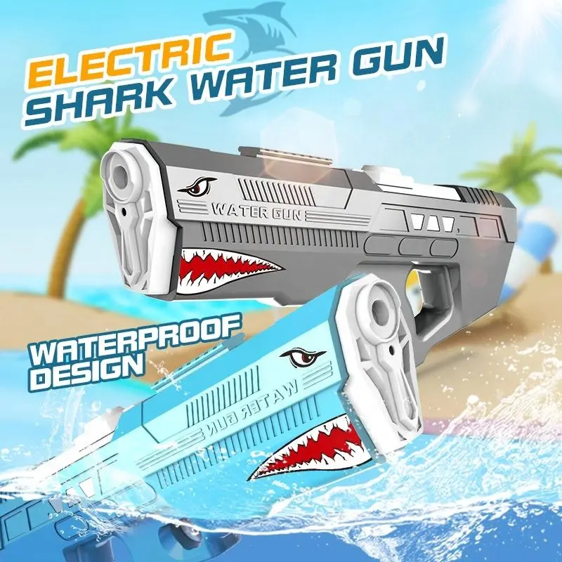 Pistola de água elétrica de tubarão, para crianças adultos, brinquedos de água automáticos para tiro