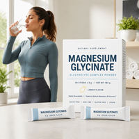 Sachets de poudre d'électrolytes au glycinate de magnésium, marque privée OEM, saveur citron, sans sucre, végétalien, 30 sachets, personnalisable