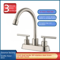 Robinet de lavabo 4 pouces en acier inoxydable 304 à double poignée, mitigeur chaud/froid, à poser sur comptoir, en céramique, vente chaude transfrontalière