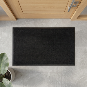 Tapis de porte rectangulaire noir moderne en polypropylène avec dos antidérapant en caoutchouc 60x90 cm - Product Image 1