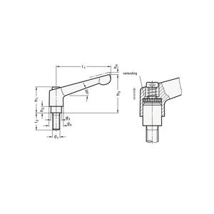 Ganter griff có thể điều chỉnh kẹp đòn bẩy gn 300 D1 m 8 mm L1 63 mm L2 50 mm chủ đề bên ngoài - Product Image 2