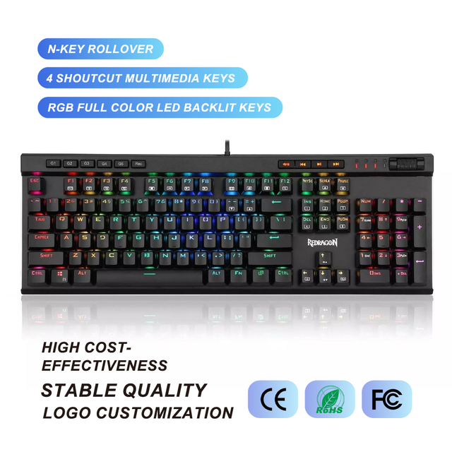 Hot Sell Redragon K580 Full Key Wired Keyboard RGB Backlight Mechanical Gaming Keyboard for PC Gamer