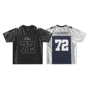 Gratis LOGO Nieuw Zwaar geborduurd Ademend T-shirt Unisex Korte mouwen Losvallend Satijn Mesh Polyester USA Voetbalshirt - Product Image 3