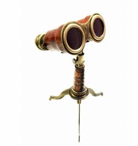 Binoculares Vintage de Latón de 9 Pulgadas con Diseño Náutico en Cuero y Soporte de Escritorio con Trípode - Product Image 1