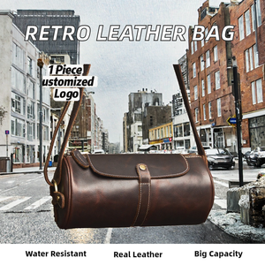 Sac messager cylindrique vintage en cuir Crazy Horse, grande capacité, étanche, idéal pour les voyages et le travail – Nouveauté 2026, vente chaude - Product Image 2