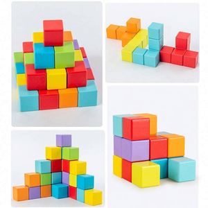 Cubes en bois, blocs de comptage carrés, blocs de construction en bois colorés, jeu d'empilage - Product Image 3