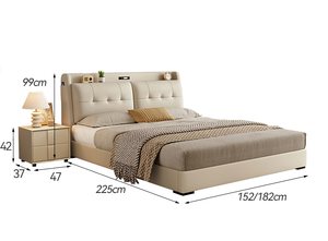 Cadre de <span class=keywords><strong>lit</strong></span> moderne en bois massif, taille king, queen, full, <span class=keywords><strong>lit</strong></span> double rembourré en tissu doux avec table de chevet - Product Image 2