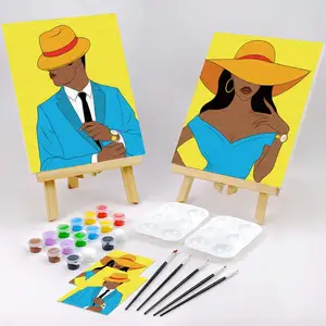 Kits de peinture de couple toile pré-dessinée pour adultes pour peinture et Sip Date Night jeux pour Couples kit de peinture 8x10 élégant