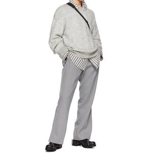 Pantalon de costume gris à taille superposée, coupe droite, plissé, en flanelle, pour homme - Product Image 5