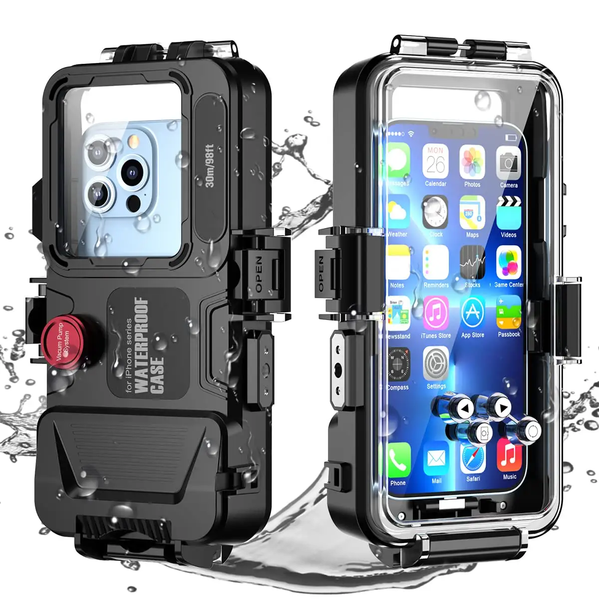 Capa protetora de mergulho para iphone, capa de celular à prova d' água ip68 para fotografia subaquática de iphone série 98ft/30m