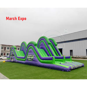 Pista <span class=keywords><strong>de</strong></span> Obstáculos Inflable Comercial Morada y Verde - Mega Desafío al Aire Libre para Niños y Adultos, Alquiler para Fiestas - Product Image 3