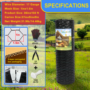 17Ga Rustproof Black PVC Coated Welded Hexagonal Wire <strong>Netting</strong> 36x150ft Roll Chicken Coop <strong>Rabbit</strong> Cage Garden Fence Screen - Product Image 3