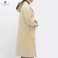 Longue longueur dame laine veste Beige manteau casual vêtements d'extérieur pour femmes avec capuche deux grandes poches sur le devant personnalisé filles vêtements