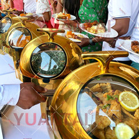 Peralatan Pemanas Makanan Prasmanan Restoran Hotel Desain Roll Top, Wadah Sajian Emas, Perlengkapan Katering, Set Chefing Dish