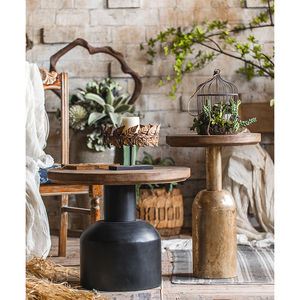 Handmade Châu Âu Cổ Điển Mộc Mạc Gỗ Bàn Cà Phê Kim Loại Cơ Sở Vòng Retro Ăn Uống Bên Bảng Cho Phòng Khách - Product Image 2