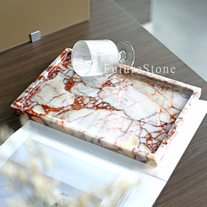 Sang Trọng Tự Nhiên Hình Chữ Nhật Calacatta Đá Cẩm Thạch Đỏ Phục Vụ Khay Trang Trí Thực Phẩm Trái Cây Đồ Trang Sức Hiển Thị Khay Cho Giáng Sinh Trang Trí Nội Thất - Product Image 3