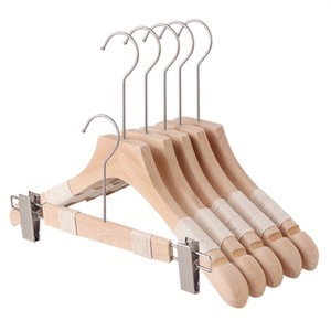 Solid Wood Clothes <b>Hanger</b> With Rope Non Slip Wide Shoulder For Clothing Stores Home Hotels Adult Women's Wear 5 Pieces - Product Image 1