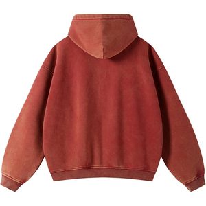 KEEPSHOWING Sweat-shirt streetwear vintage en coton délavé à l'acide pour hommes, sweat à capuche surdimensionné avec poche et broderie 3D - Product Image 3