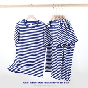 <span class=keywords><strong>Maglietta</strong></span> <span class=keywords><strong>blu</strong></span> <span class=keywords><strong>e</strong></span> bianca a maniche corte Vintage in puro cotone camicia anima mare girocollo mezza manica a <span class=keywords><strong>righe</strong></span> - Product Image 2