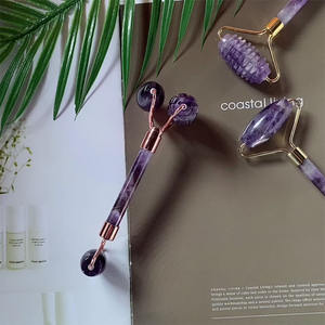 Rouleau en améthyste 3D avec logo, masque facial en cristal violet, œuf <span class=keywords><strong>de</strong></span> yoni, rouleau en jade et ensemble Gua Sha, <span class=keywords><strong>pierre</strong></span> d'améthyste naturelle Gua Sha - Product Image 6
