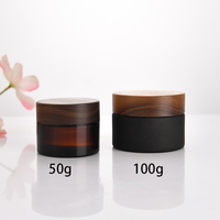 Emballages en verre, pots en verre ambré givré en bambou pour crème pour le visage, avec couvercle à vis en bois