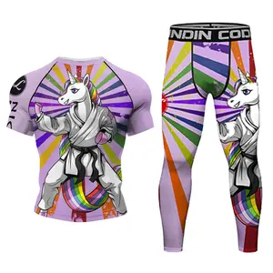 Camiseta de compressão 3D para homens, moda esportiva MMA, calça de boxe BJJ Rashguard + shorts, roupa de boxe masculina