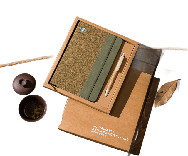 FOCUS Custom Logo Promotional Business Gift Set New Trend Recycled Green Tea Leaf Notebook Pen Eco-Friendly