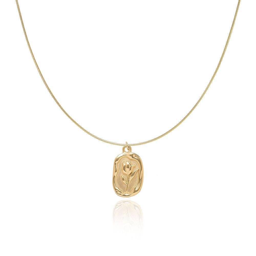 Gold Plated Rose Pendant Necklace Stainless Steel Snake Chain