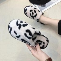 Chaussons d'intérieur populaires pour femmes, motif léopard, automne-hiver, sandales moelleuses antidérapantes, pantoufles en peluche