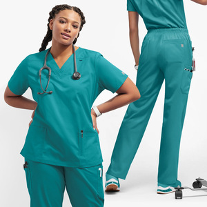 Women's V-Neck Scrub Top Solid Color Short Sleeve With Pockets Workwear Uniforms Moisture Wicking Standard Plus Size - Product Image 5