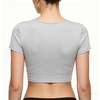 Haut court de sport pour femme avec logo personnalisé, T-shirt de yoga à manches courtes, respirant, athlétique, pour l'été, coupe ajustée