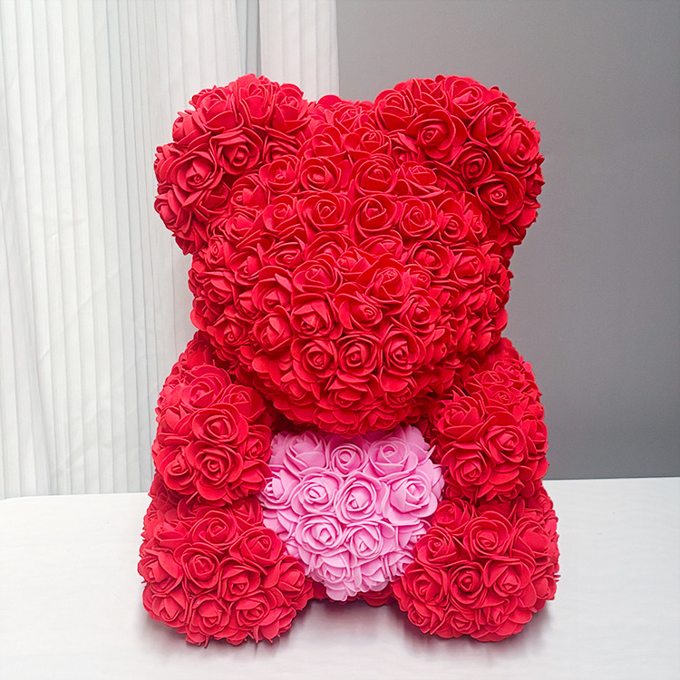 Red rose bear with pink heart