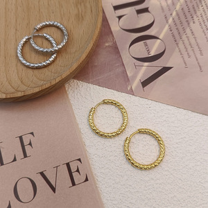 Hammered Huggie <b>Hoop</b> <b>Earrings</b> | Stainless Steel PVD Gold <b>Hinged</b> Closure Minimalist Style | Waterproof, Hypoallergenic & Durable - Product Image 2