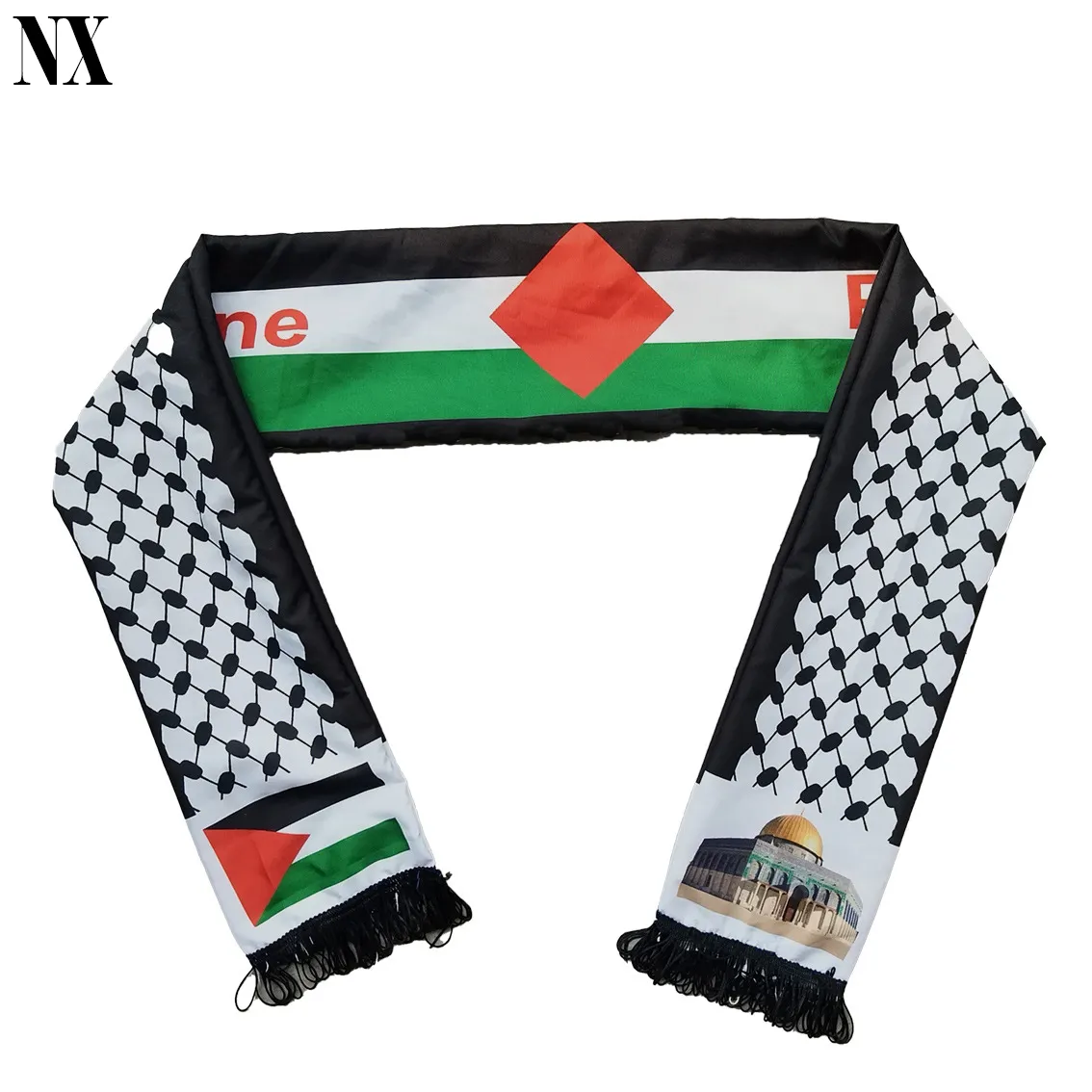 Design de logotipo personalizado 15*135cm Fabricante Palestina Lenço Keffiyeh Palestina Bandeira Lenço Hijab para Promoção