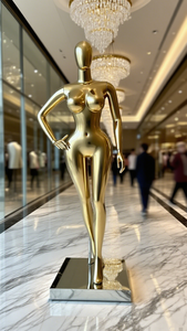 หุ่นโชว์เสื้อผ้าผู้หญิงแบบเต็มตัว ทาสีทอง รูปร่างโค้งเว้าแบบ BBL อกใหญ่ สะโพกใหญ่ พร้อมหัวและแขนที่ถอดออกได้ - Product Image 4