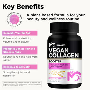 Biokom kapsul kolagen dengan asam silika dan Hyaluronic, suplemen kolagen berbasis tanaman mendukung rambut, kulit, kuku & sendi - Product Image 5