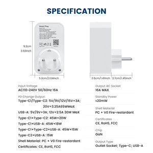 Prise intelligente Tuya WiFi EU 65W GaN avec charge rapide USB type C, protection contre les surcharges, prise intelligente - Product Image 6