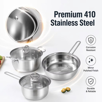 Ensemble de casseroles professionnel en acier inoxydable 410, 5 pièces, induction, vente en gros d'ensembles de casseroles en acier inoxydable