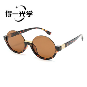 Women <b>Sunglasses</b> <b>Round</b> <b>Frame</b> Black Pc Lens Uv400 Type 3 Sunshades For Outdoor Use - Product Image 2